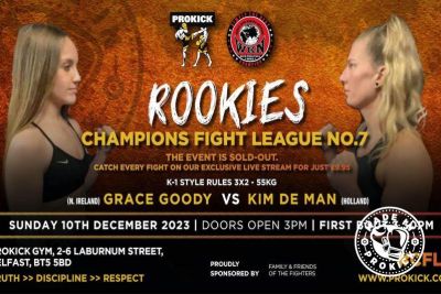 WKN K1 Rules 3x2 Min Rounds 55-57kg Grace Goody ( ProKick) VS Kim De Man (Team Atlas, Holland) Sponsored by - Friends,Family and ProKick Members Ref Robert Masterson