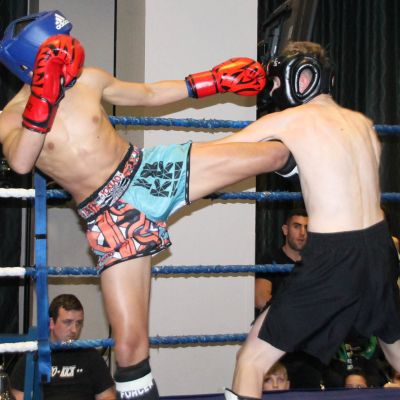 Norwak kicks the body in a light-contact match at the Stormont Hotel