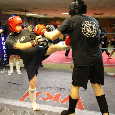 kickboxing sparring action with Mark Cairnduff