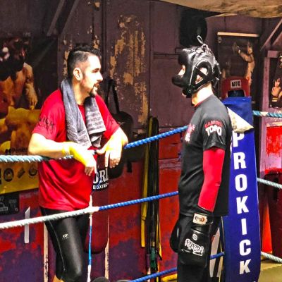 Corner Work Tony gives advise to Rafa whilst sparring at the ProKick Gym 