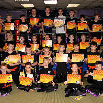 Kids ProKick kickboxing group after their grading