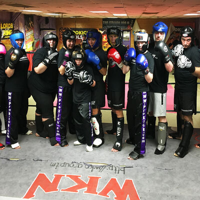 Beginners Sparring Group after finishing sparring in the ring