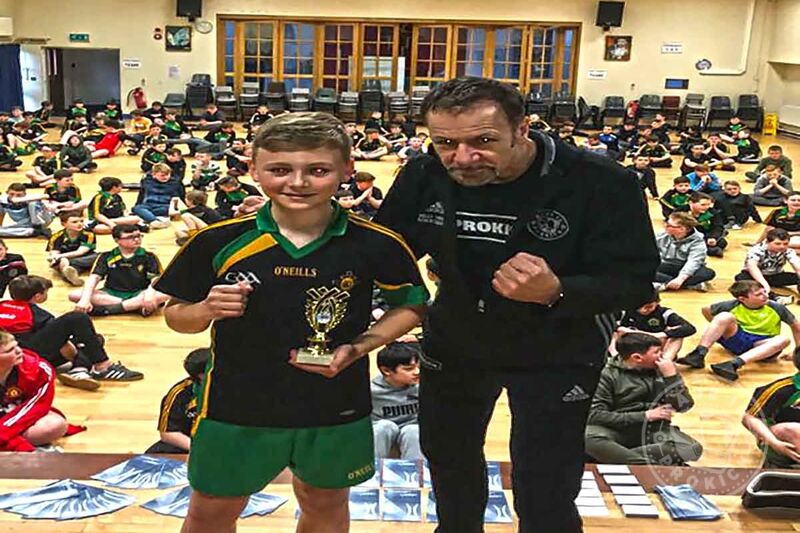 Micheal Flanagan being crowned St Mary’s CBGS ProKick Says champion.