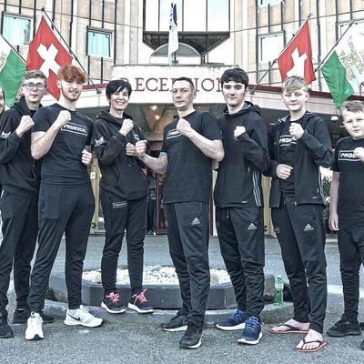 The ProKick Team after the Weigh-Ins at the WMAG in Geneva 6th April 2018