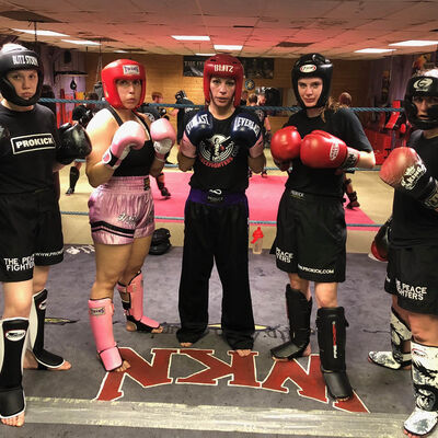 Four Lady-Killers training hard at the Wednesday 30th May sparring class at the ProKick Gym