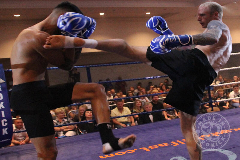 Darren McMullan (NI) kicks out at Nikolas Konstantinos at their match at the storming hotel on Saturday 30th June.