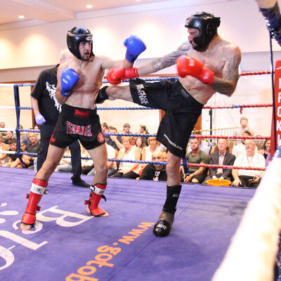 Reza lands a Kick to James at the Stormont hotel in Belfast 30th June