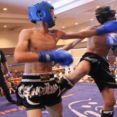 Jay Snodden lands a kick at the Stormont Hotel in Belfast on June 30th