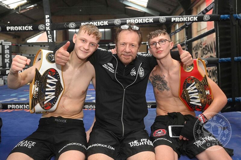 Billy Murray with two of his Champions (left) New European Champ, James Braniff and (right) European Champ, Jay Snoddon - we want them to became world Champions but need your help