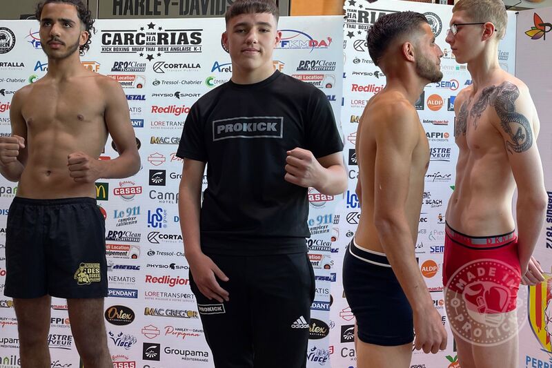 Weigh-ins done. Gary’s came in at 71.6 with his opponent coming in at 68.9kg for the agreed weight set at 72kg Jay’s match was set for 61kg - Jay hit the scales BANG-ON 61kg his opponent coming in under at 60.5kg