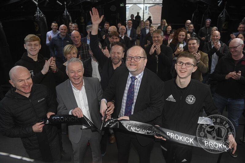 Official opening, Cutting The Ribbon - Ciaran McGuirk, UV, Mabel Scullion, Community Academy, Lauri McCusker - Fermanagh Trust, Billy Murray, John Walsh, Chief Executive, BCC, Gareth Johnston, Deputy Secretary, NI Executive Office