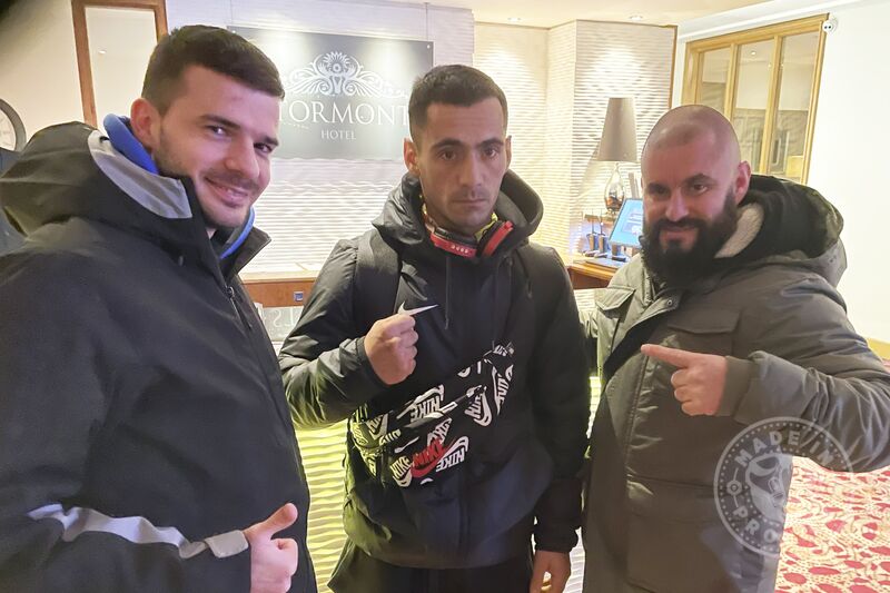 Sardinian's Arrive In Belfast - Damiano Vacca from Sardinia, Pictured here (centre) with his team at the Stormont hotel will face Belfast's Jay Snoddon in an attempt to take his title