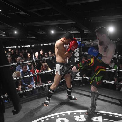 Eoin Maher (TopPro Carlow) lands a kick on Abbas Khorrami (Iran, fighting out of ProKick)