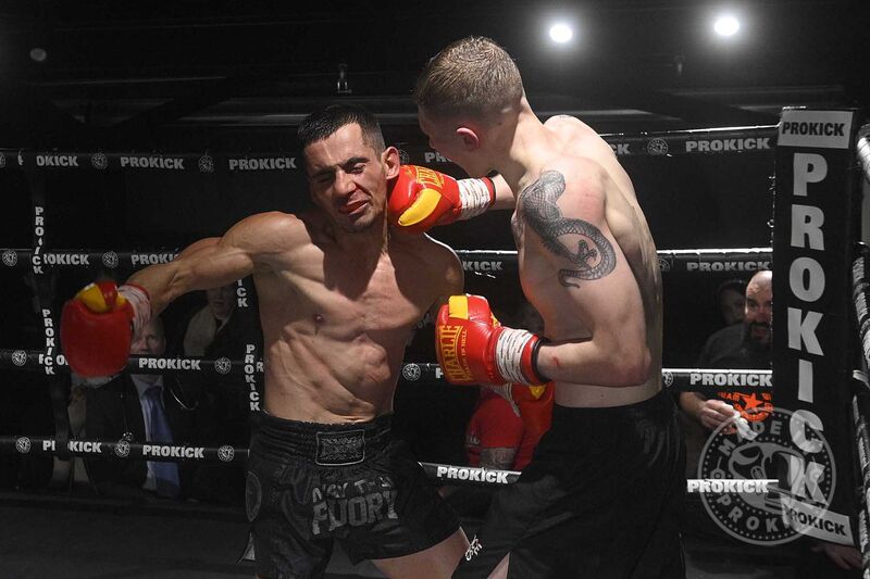 Action from Jay Snoddon masterclass to defend his WKN European K1 Featherweight title against a tough Sardinian opponent Damiano Vacca.