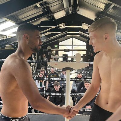 James Braniff (ProKick) hand shake with Adam Abdurahman (TopPro Carlow) for a WKN K1-Style Rules 3x2 Min Rounds 72-74.kg