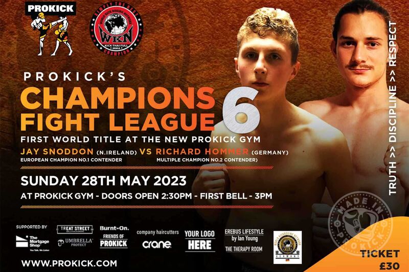 THIS SUNDAY - COUNTDOWN has begun, Champions Fight League No.6 - The opponent agreed: Richard Homer, from Kickbox Tempel, Hamburg, the current ISKA & WKN Pro Am K1 multiple champion at 60kg will Face our very own Jay Snoodon