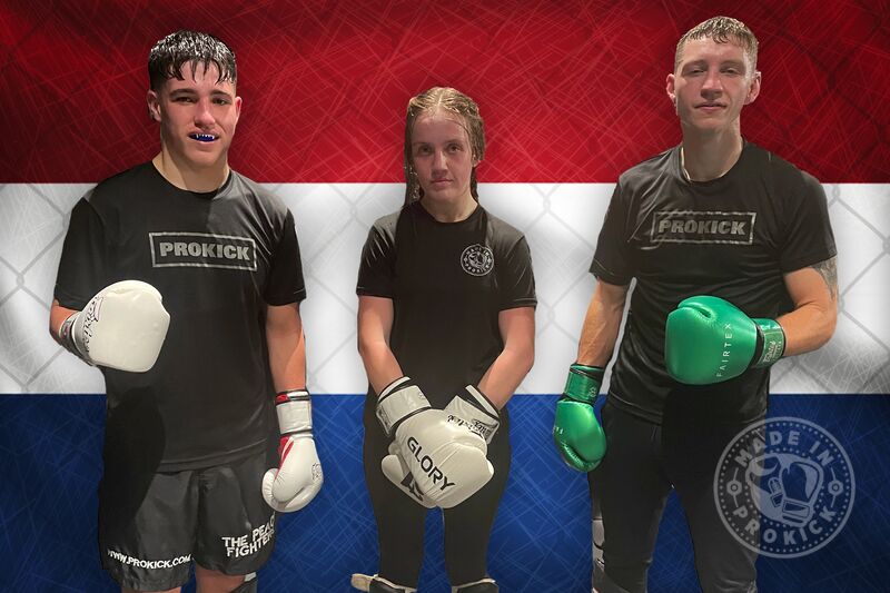 An action-packed weekend lays ahead, L-R: Gary Lynch, Grace Goody & Dan Braniff proudly represent the ProKick Gym in Holland this Saturday 18th Nov 2023 in Volendam.