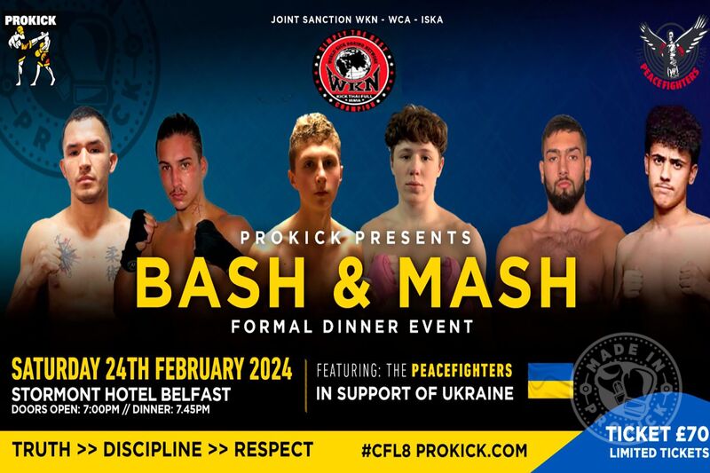 One week TONIGHT and ProKick Bash n Mash is scheduled for the Stormont hotel in Belfast. Saturday, February 24th, 2024, showcases 3 WKN Championship matches.