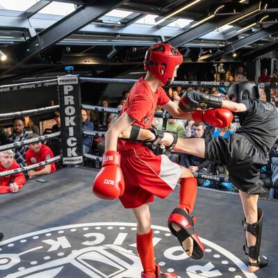 Body kick by Jude in a Light-contact Low-Kick Rules match. Jude Young (ProKick) Vs Jonathan Sanderson (Champions Kickboxing Larne) DRAW