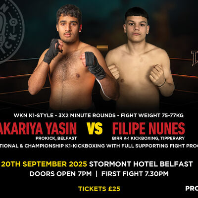 WKN K1-Style - 3x2 Minute Rounds - Fight Weight 75-77Kg Zakariya Yasin (ProKick, Belfast) Vs Filipe Nunes (Birr K-1 Kickboxing, Tipperary)