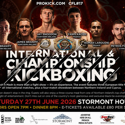 Belfast’s annual Bash ‘n’ Mash black-tie dinner and WKN international and championship kickboxing event proved to be a resounding success on Saturday the 27th June at the Stormont Hotel.