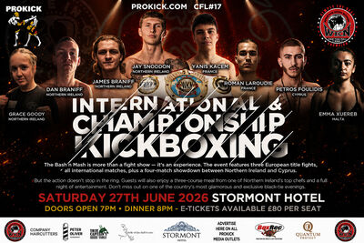 Belfast’s annual Bash ‘n’ Mash black-tie dinner and WKN international and championship kickboxing event proved to be a resounding success on Saturday the 27th June at the Stormont Hotel.