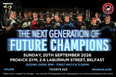 ProKick's Champions Fight League No. 18 (#CFL18) will take place on Sunday, 20th September 2026