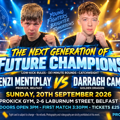 Mackenzi Mentiplay (ProKick Belfast) faced Darragh Campbell (Golden Dragon). Both junior fighters displayed great composure, control, and respect throughout the contest.