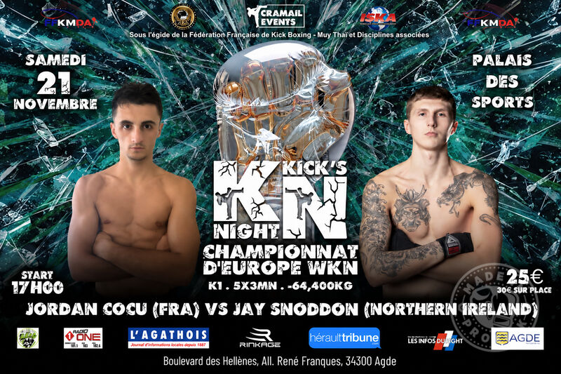 Jay Snoddon is set to face French champion Jordan Cocu for the third time, with the WKN Professional European K-1 title at 64kg on the line.