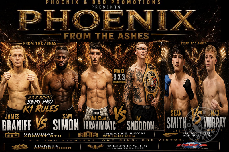 Three ProKick Fighters will feature this Saturday night, when kickboxing returns to Waterford in spectacular fashion as promoter and fighter Sean Barrett presents Phoenix From the Ashes at the historic Theatre Royal.