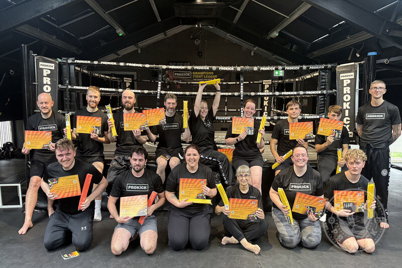 Pictured here are the ProKick team on Sunday 27th Sept morning, as members worked to attempt their yellow and orange belt gradings.