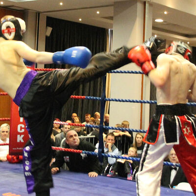 James fires a High round kick to the head of Jack Anderson at the Clayton hotel