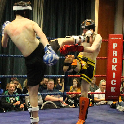 Joshua fires a head kick to Liam Green at the Clayton hotel in Belfast