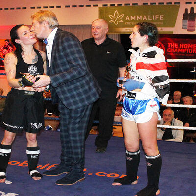 Daddy's Girl Rowena ‘Lightning' Bolt after her win over Italian Maura Scano in a low-kick style match.