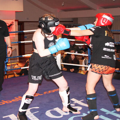 Punch exchange - girl power theme, teenager Grace Goody competed in her first K1 style bout against Cyprus’ Papadopoulou.