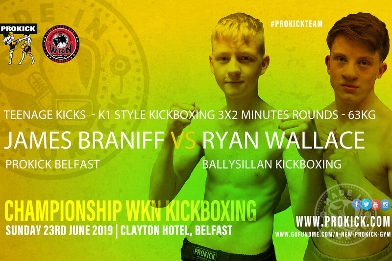 The James Braniff Vs Ryan Wallace match is made at 63kg and will be fought over 3x2min rounds under K1 style rules.