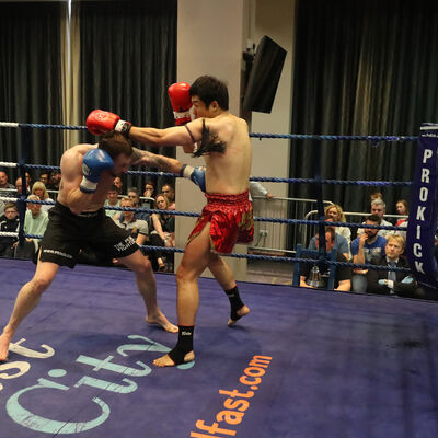 Action from the WKN title match with Jihoon Lee Vs Johnny 'Swift' Smith at the Clayton hotel Belfast on 23rd, June 2019