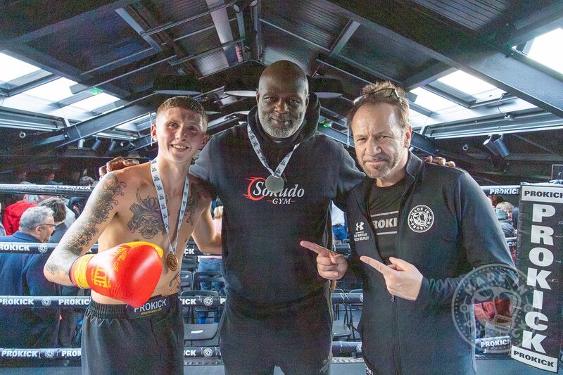 Jay Snoddon, K1 Champion Ernesto and Billy Murray after Jay's win