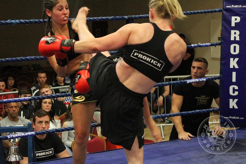 Action from Cathy McAleer who is Kicking out Vs Beatrice Marcialis (Cagliari Kickboxing, Sardinia)