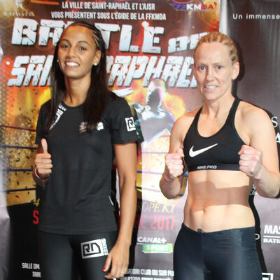 Cathy McAleer came face-face with multi world champ Amel Dehby of France at the weigh-ins