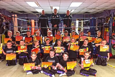 ProKick junior Kickboxing enthusiasts tested. Just two levels from beginner to yellow & yellow to orange belt levels were tested today SUNDAY 15th September 2019