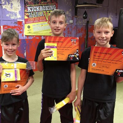 Pictured - Theo, Iaasc & Joshua Spence move to yellow belt, happy birthday Joshua