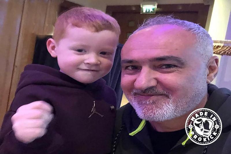 WKN Boss Mr Cabrera to return to Belfast to support Billy Murray's event on the 12th September. Pictured here with one of Murray's grandson's Leo Smith - the next generation of budding kickboxers.