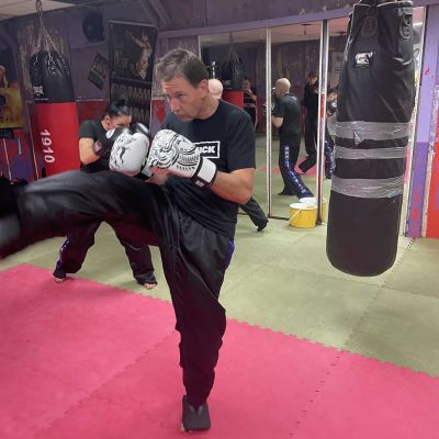 Paul Dobson in Training for his Black Belt, shadow boxing