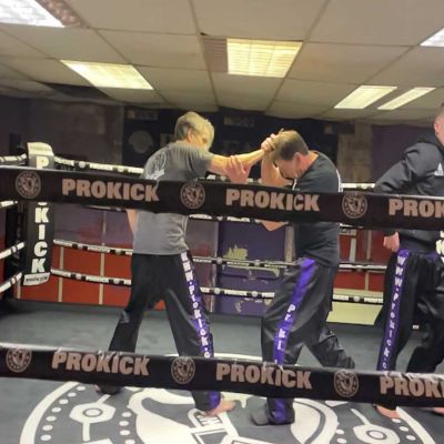 Paul working on Self Defence which is an important part of the senior syllabus at ProKick. Circle training & practising Self-Defence with other seniors