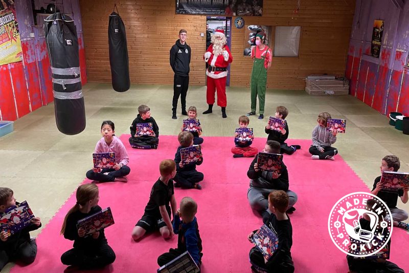 Kids at the 10am Class Saturday 18th Dec at the ProKick Gym in Belfast - This time Santa brought one of his trusted helpers with him, ‘Elf’.