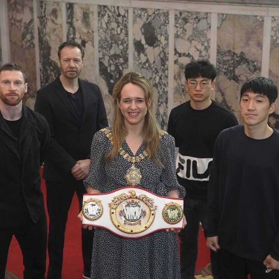 Sunghyun LEE, a Korean kickboxing specialist meet N,Ireland's top professional kickboxer, Johnny ‘Swift' Smith at the Belfast City Hall (Wednesday 24th November) Lord Mayor,Councillor Kate Nicholl, posed for photographs
