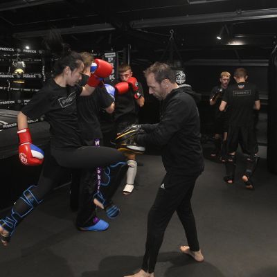 Yuko works on her Jumping Knee at the ProKick Gym in Belfast
