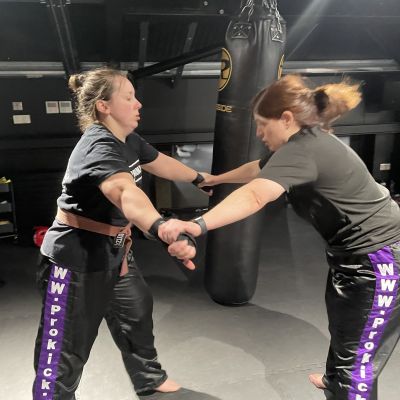The team with purple and 1st Brown Belts recapping on self-defence techniques and break-falls. No.2