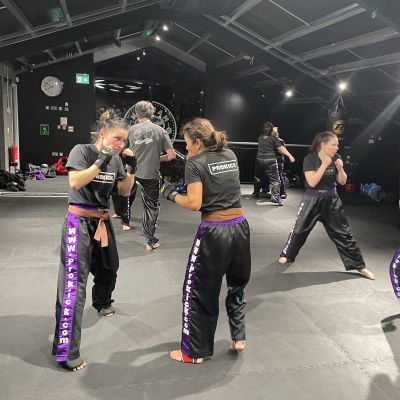 The team with purple and 1st Brown Belts recapping on self-defence techniques and break-falls. No.5